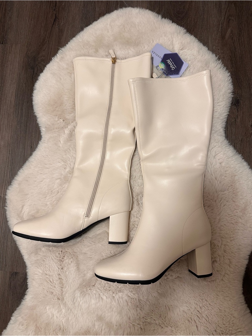 AEROSOLES Cream Mid-Calf Block Heel Zipper Boots